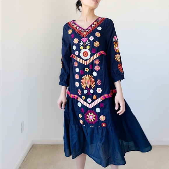 CHICBOMB Dresses & Skirts - LAST PIECE - Embroidered tassel cotton linen dress